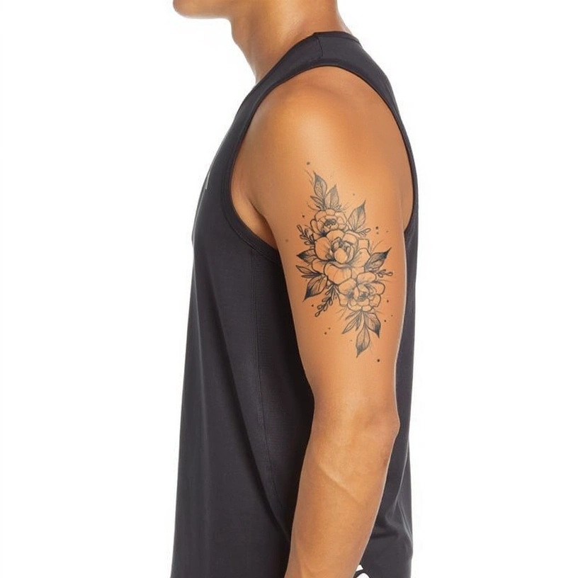 AI preview of floral tattoo on upper arm