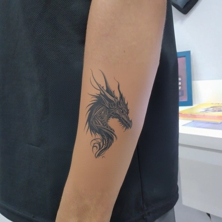 AI preview of dragon tattoo on forearm